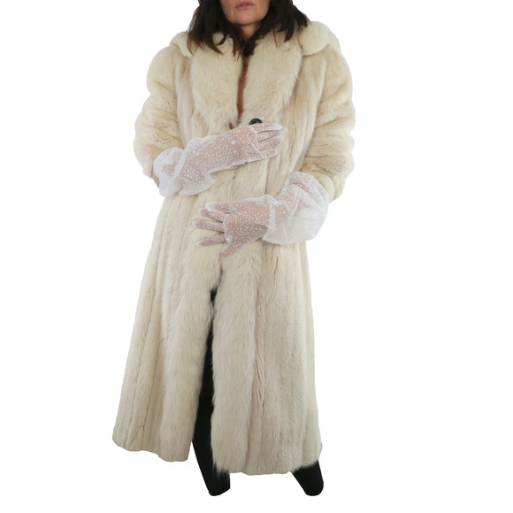 Vintage Ivory Mink Fur Long Hooded Winter Coat Full Plush Luxury Warm Size S - Picture 4 of 16